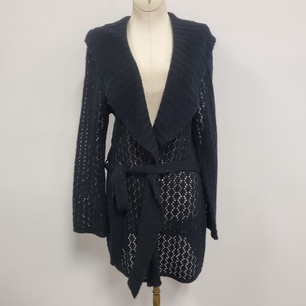 Apt 9 Womens Open Knit Belted Dark Fairy Whimsigoth Cardigan Size L Black Layers